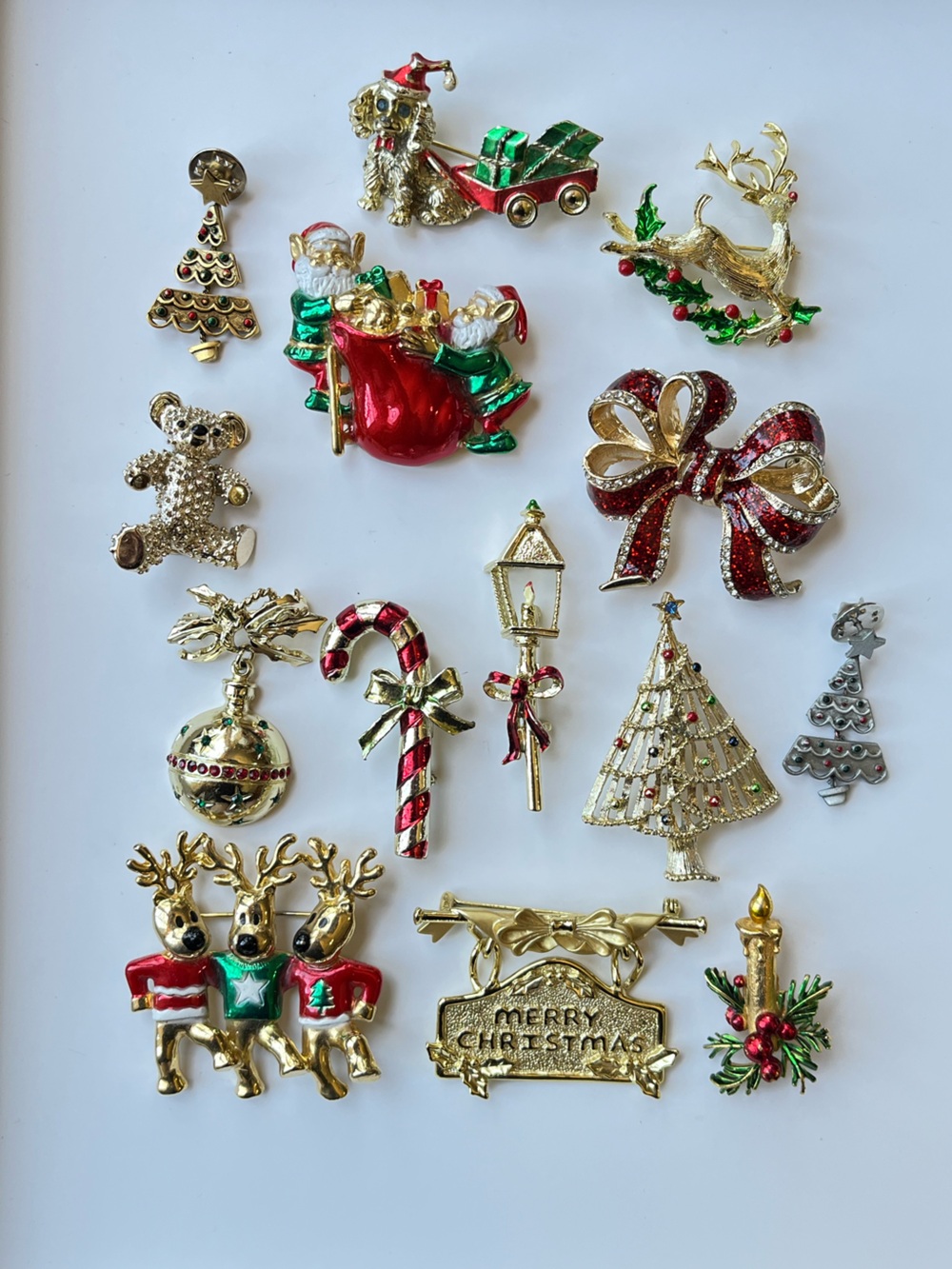 Holiday Christmas Enamel Pin Set - Gold, Red & Green Accents